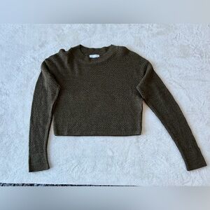 Abound Olive Green Textured Knit Crop Sweater Crewneck Womens XSmall Fall Winter